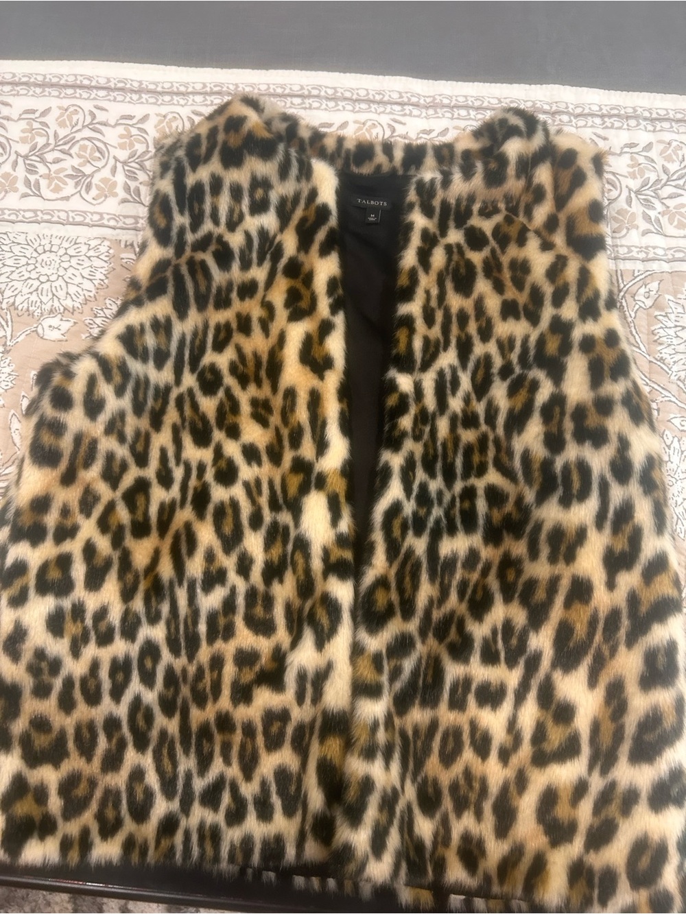 Talbots Faux Fur Leopard Vest in Brown and Black